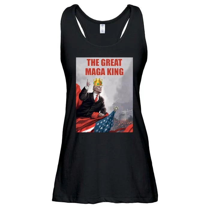 The Great MAGA King Trump 2024 USA Flag Ladies Essential Flowy Tank