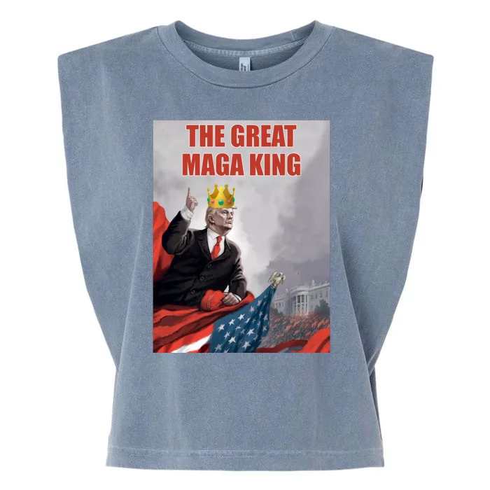 The Great MAGA King Trump 2024 USA Flag Garment-Dyed Women's Muscle Tee