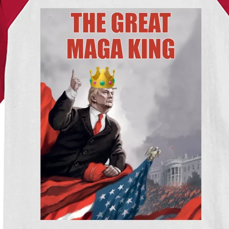 The Great MAGA King Trump 2024 USA Flag Kids Colorblock Raglan Jersey