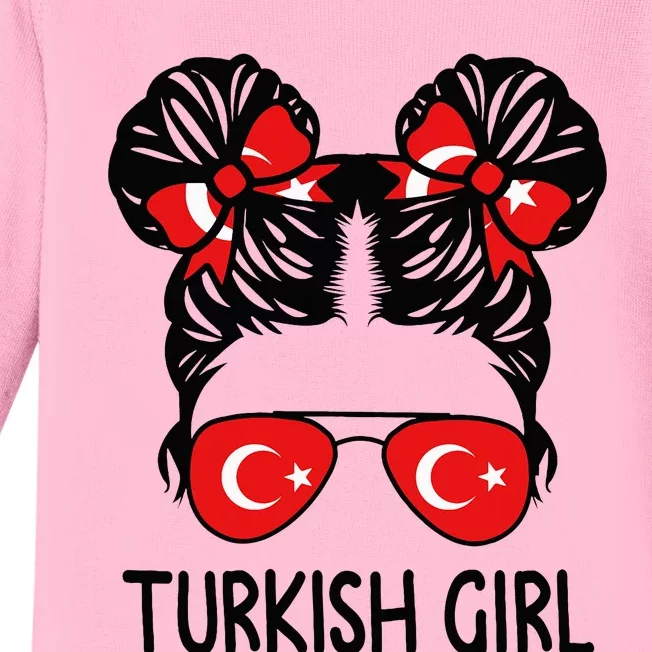 Turkish Girl Messy Hair Turkey Pride Patriotic Baby Long Sleeve Bodysuit