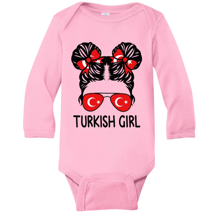 Turkish Girl Messy Hair Turkey Pride Patriotic Baby Long Sleeve Bodysuit