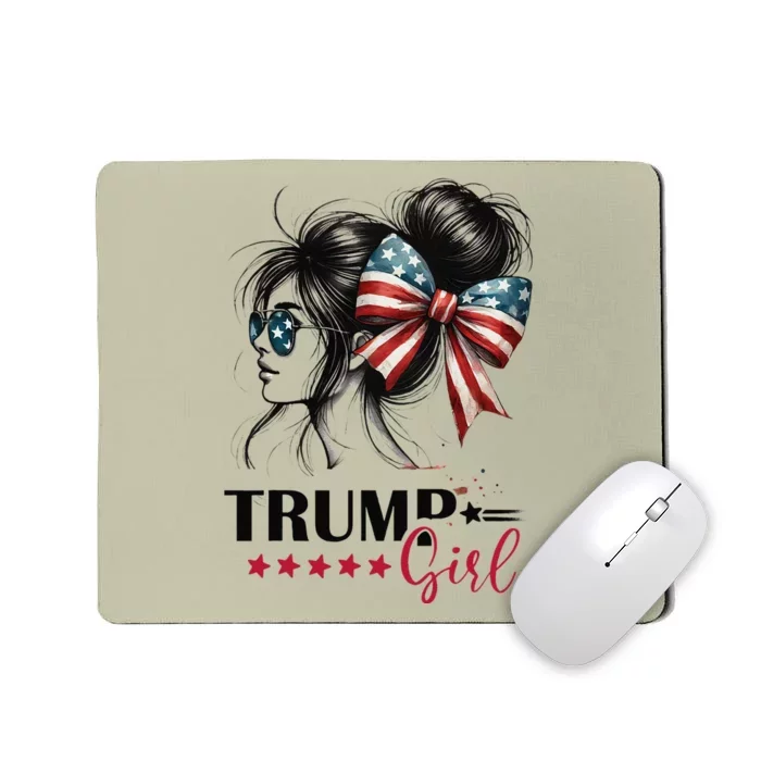 Trump Girl Messy Bun Sunglasses Trump 2024 Usa Flag Gift Mousepad