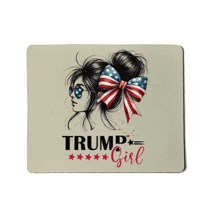 Trump Girl Messy Bun Sunglasses Trump 2024 Usa Flag Gift Mousepad