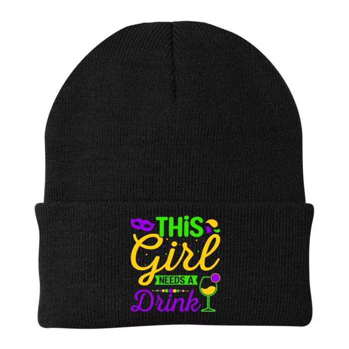 This Girl Needs a Drink - Mardi Gras Girl Alcohol Drinking Knit Cap Winter Beanie