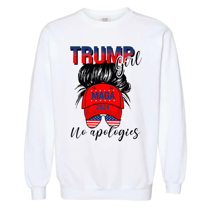 Trump Girl No Apologies Patriotic American Garment-Dyed Sweatshirt