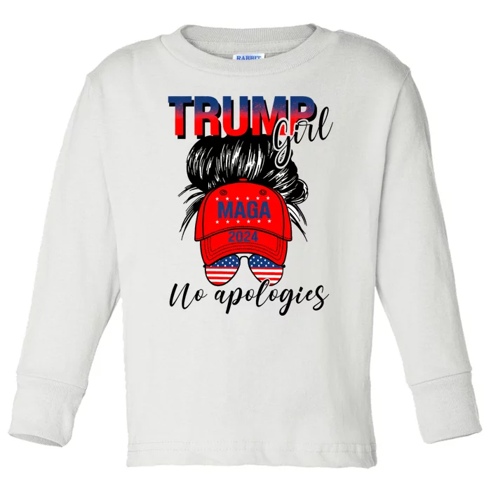 Trump Girl No Apologies Patriotic American Trump 2024 Toddler Long Sleeve Shirt