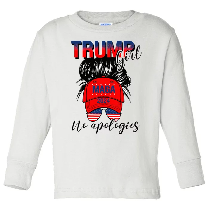 Trump Girl No Apologies Patriotic American Toddler Long Sleeve Shirt