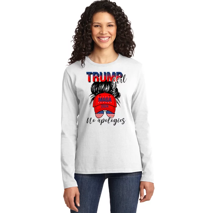 Trump Girl No Apologies Patriotic American Ladies Long Sleeve Shirt