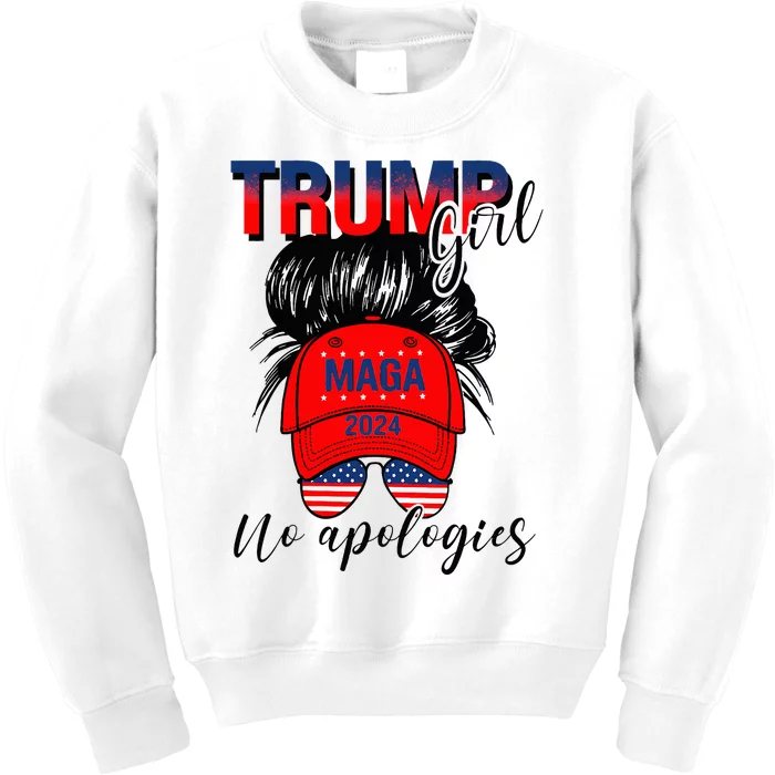 Trump Girl No Apologies Patriotic American Kids Sweatshirt