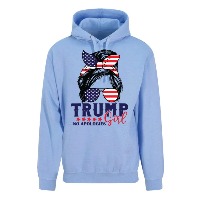 Trump Girl No Apologies Messy Bun Trump 2024 American Flag Unisex Surf Hoodie