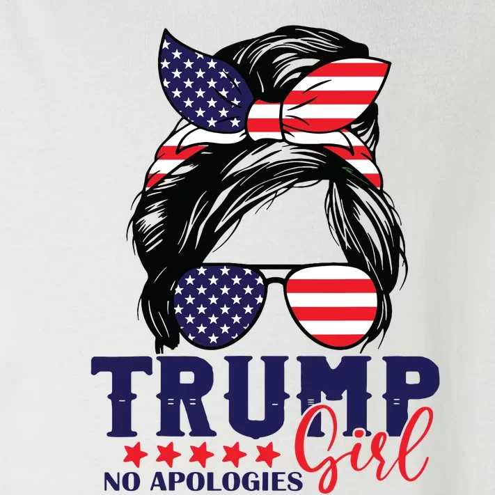 Trump Girl No Apologies Messy Bun Trump 2024 American Flag Toddler Long Sleeve Shirt