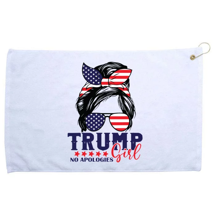 Trump Girl No Apologies Messy Bun Trump 2024 American Flag Grommeted Golf Towel