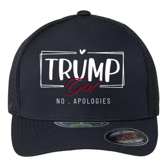 Trump Girl No Apologies Usa Flag Election 2024 Flexfit Unipanel Trucker Cap