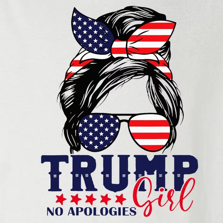 Trump Girl No Apologies Messy Bun Trump 2024 American Flag Toddler Long Sleeve Shirt