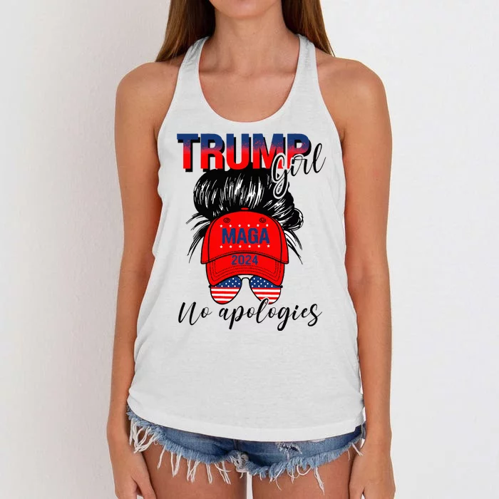 Trump Girl No Apologies Patriotic American Women's Knotted Racerback Tank