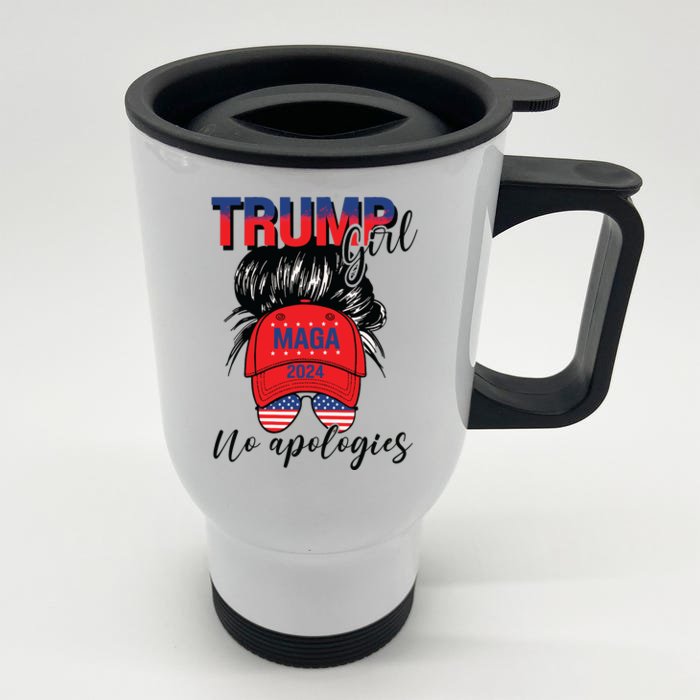 Trump Girl No Apologies Patriotic American Front & Back Stainless Steel Travel Mug