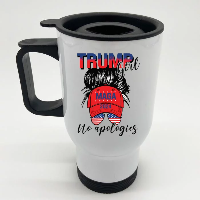 Trump Girl No Apologies Patriotic American Front & Back Stainless Steel Travel Mug