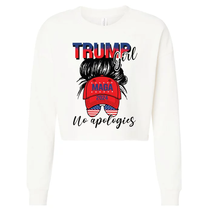 Trump Girl No Apologies Patriotic American Cropped Pullover Crew