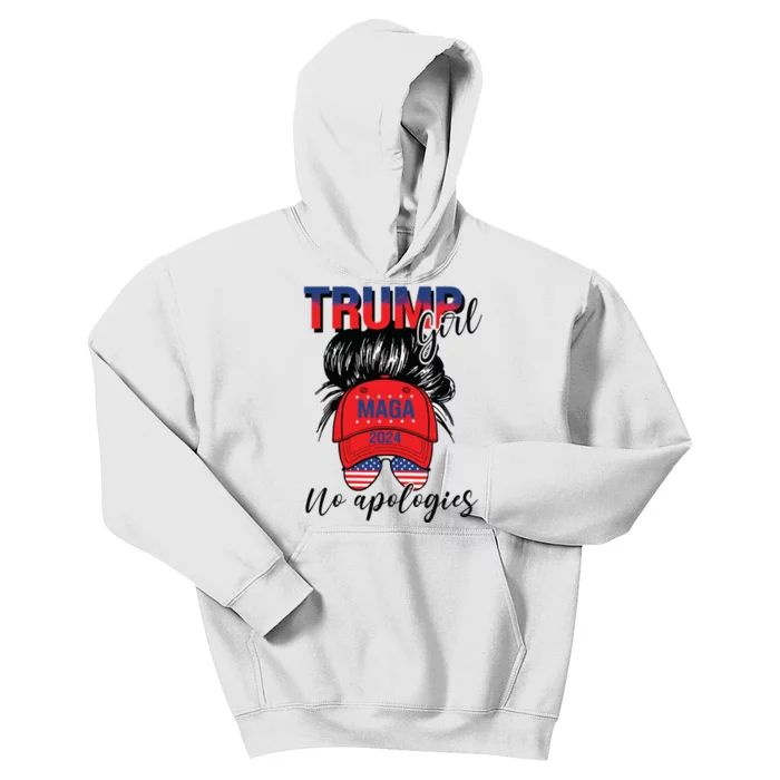 Trump Girl No Apologies Patriotic American Kids Hoodie