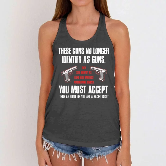 These Guns No Longer Identify As Guns Funny Gun Women's Knotted Racerback Tank