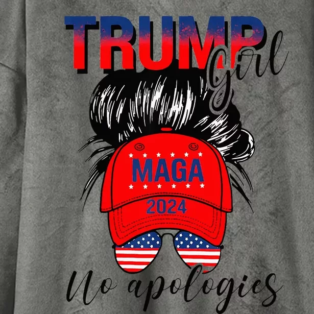 Trump Girl No Apologies Patriotic American Hooded Wearable Blanket