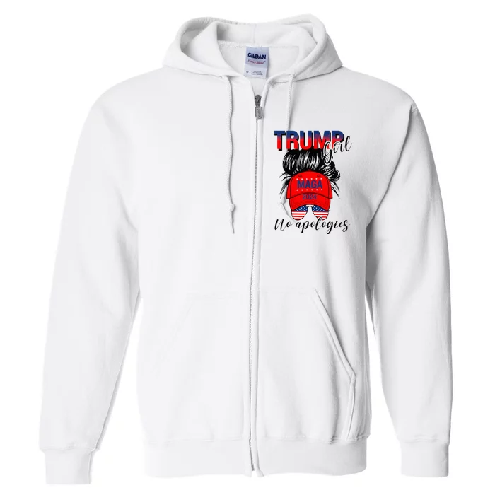 Trump Girl No Apologies Patriotic American Full Zip Hoodie