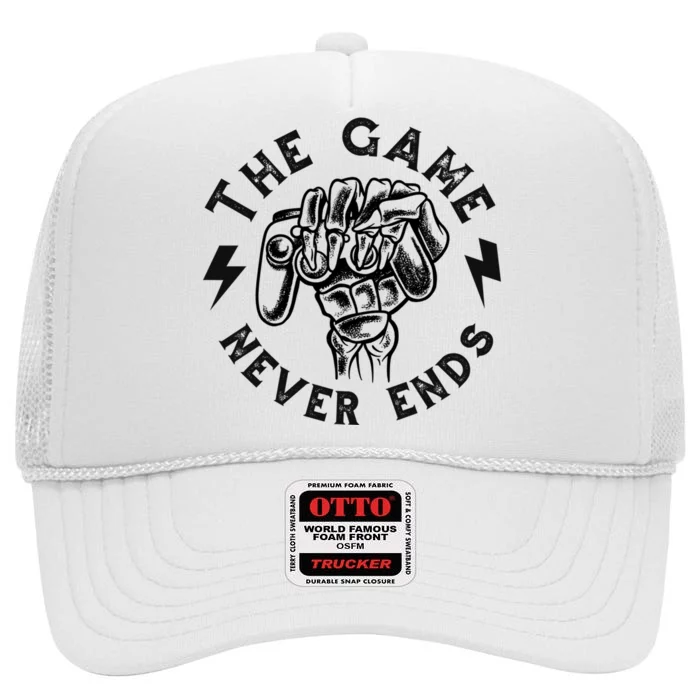 The Game Never Ends Gift High Crown Mesh Trucker Hat