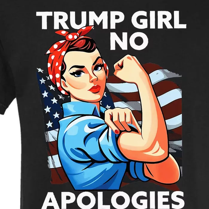 Trump Girl No Apologies Messy Bun Trump 2024 American Flag Garment-Dyed Heavyweight T-Shirt