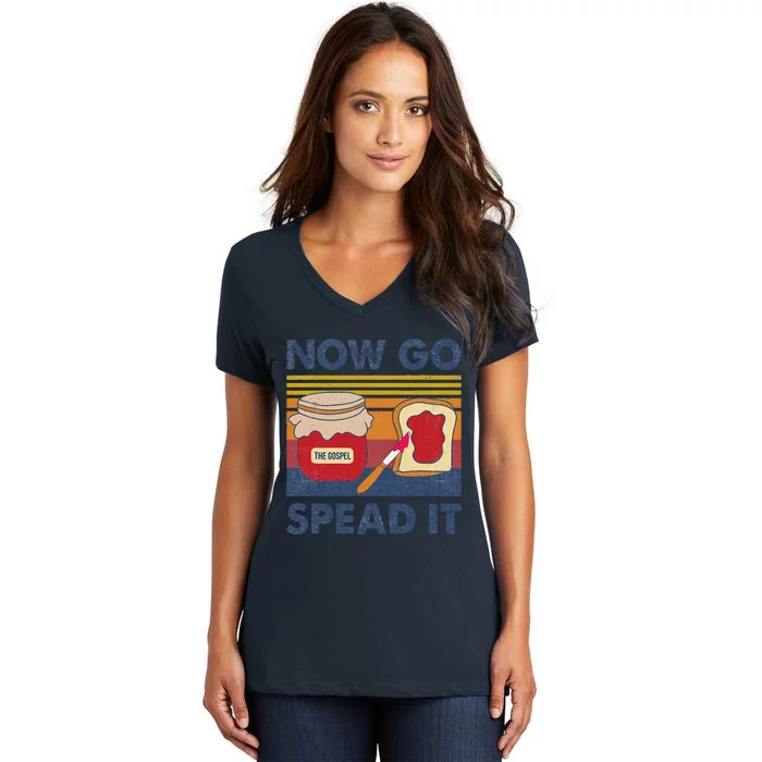 The Gospel Now Go Spread It Retro Women's V-Neck T-Shirt