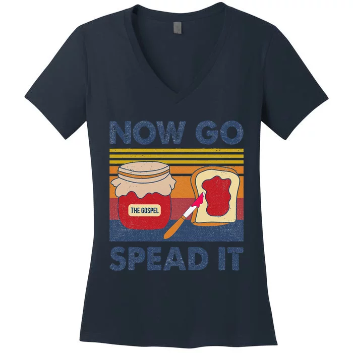 The Gospel Now Go Spread It Retro Women's V-Neck T-Shirt