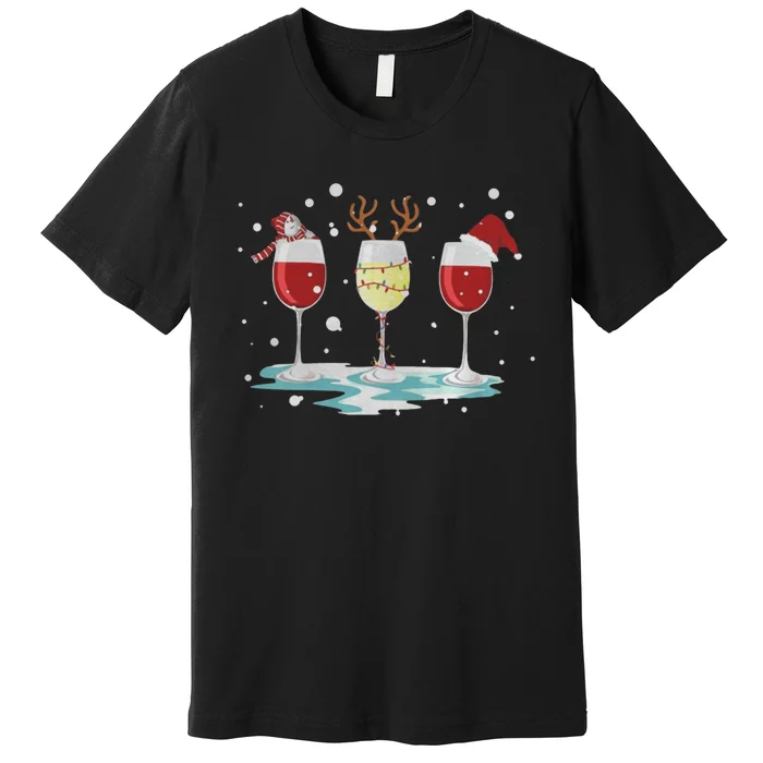 Three Glasses Of Wine Christmas Premium T-Shirt