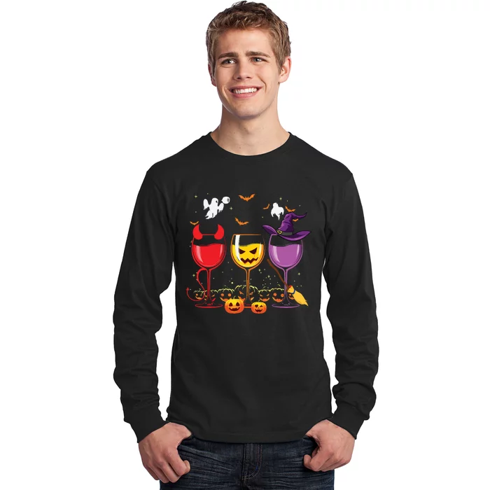 Three Glasses Of Wines Funny Halloween Wine Lover Long Sleeve Shirt