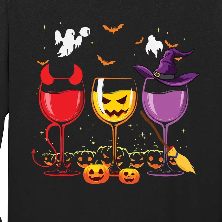 Three Glasses Of Wines Funny Halloween Wine Lover Long Sleeve Shirt