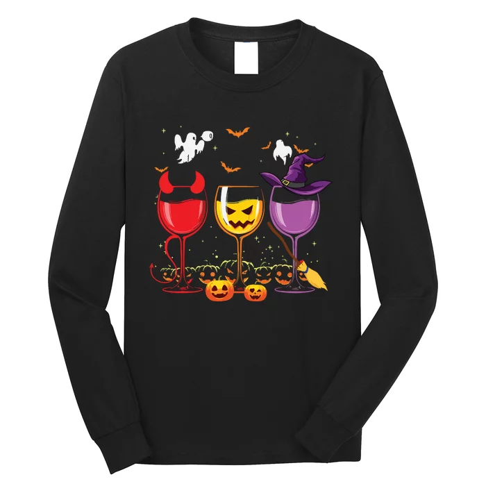 Three Glasses Of Wines Funny Halloween Wine Lover Long Sleeve Shirt