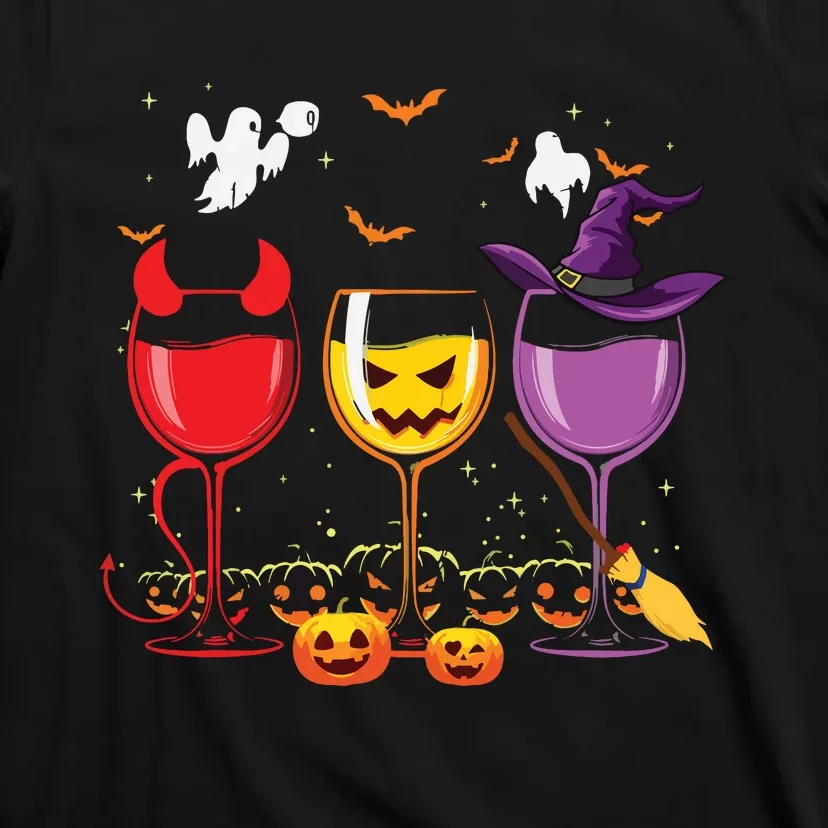 Three Glasses Of Wines Funny Halloween Wine Lover T-Shirt