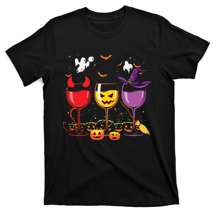 Three Glasses Of Wines Funny Halloween Wine Lover T-Shirt