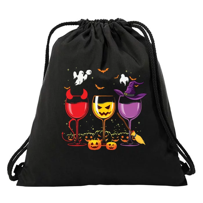 Three Glasses Of Wines Funny Halloween Wine Lover Drawstring Bag