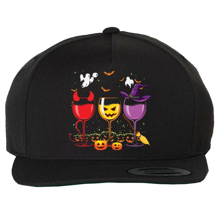 Three Glasses Of Wines Funny Halloween Wine Lover Wool Snapback Cap