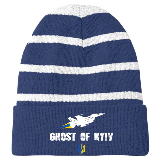 The Ghost Of Kyiv Fighter Pilot Military Stand With Ukraine Striped Beanie with Solid Band