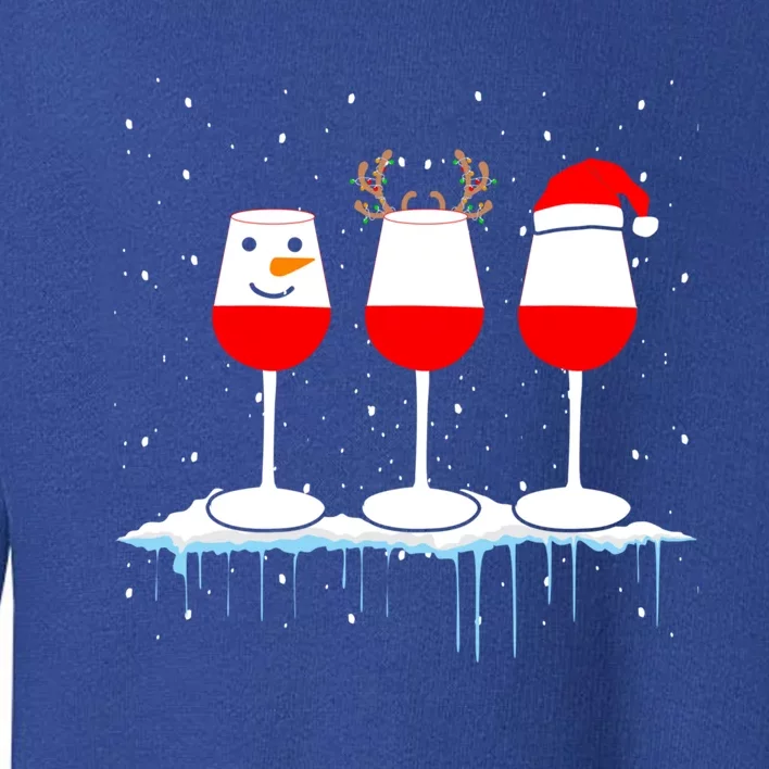 Three Glasses Of Wine Holiday Snow Santa Hat Winter Gift Toddler Sweatshirt