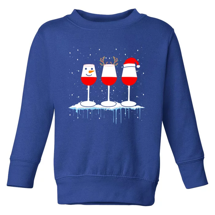 Three Glasses Of Wine Holiday Snow Santa Hat Winter Gift Toddler Sweatshirt