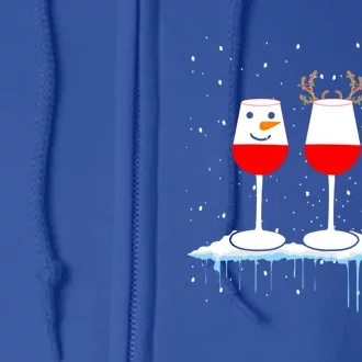 Three Glasses Of Wine Holiday Snow Santa Hat Winter Gift Full Zip Hoodie