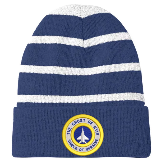 The Ghost Of Kyiv Shield Of Ukraine Striped Beanie with Solid Band