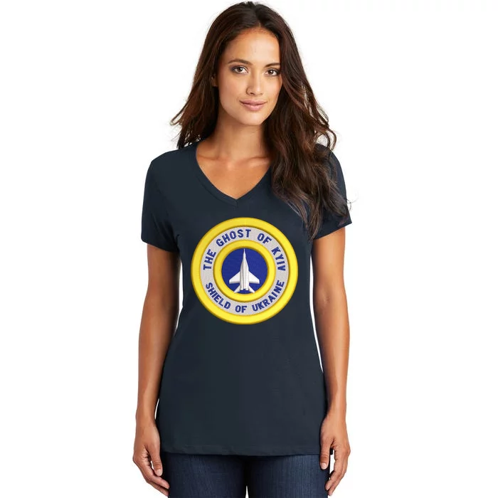 The Ghost Of Kyiv Shield Of Ukraine Women's V-Neck T-Shirt