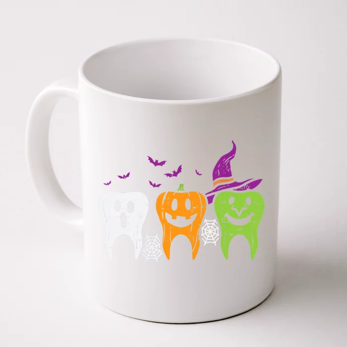 Teeth Ghost Pumpkin Witch Cute Dental Halloween Dentist Gift Front & Back Coffee Mug