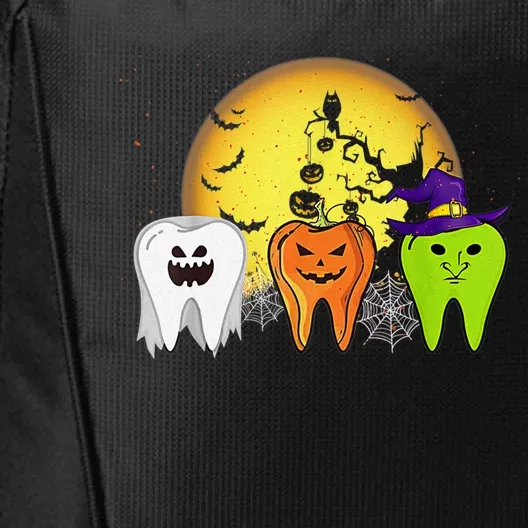 Teeth Ghost Pumpkin Witch Cute Dental Halloween Dentist Gift City Backpack