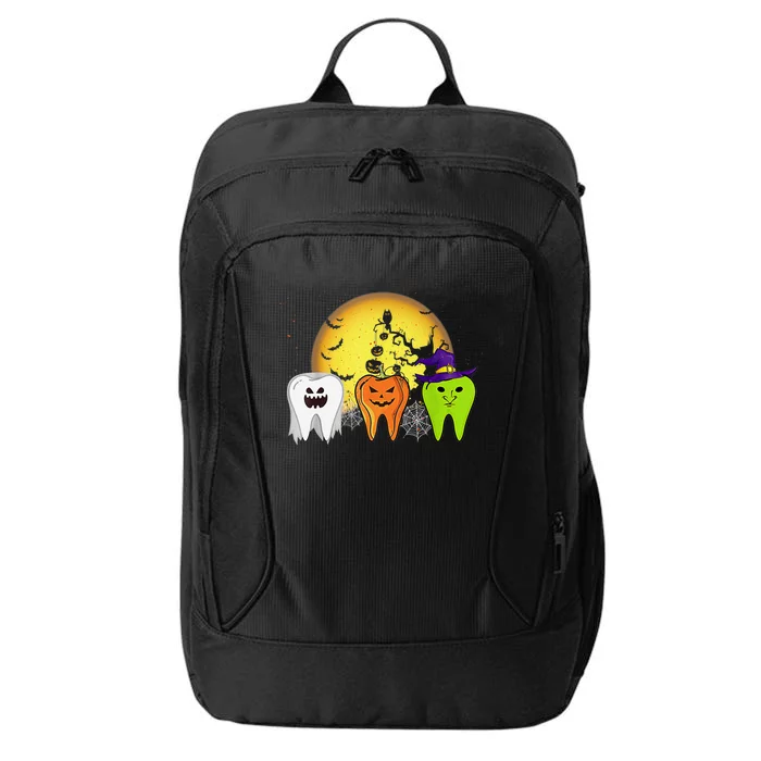 Teeth Ghost Pumpkin Witch Cute Dental Halloween Dentist Gift City Backpack