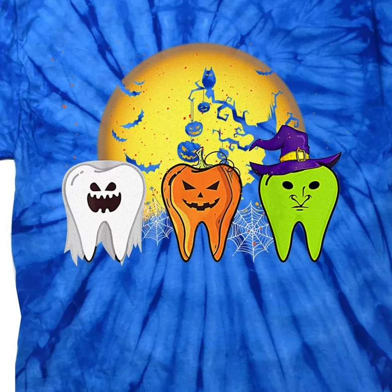 Teeth Ghost Pumpkin Witch Cute Dental Halloween Dentist Gift Tie-Dye T-Shirt