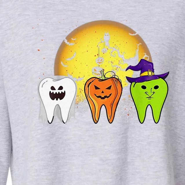 Teeth Ghost Pumpkin Witch Cute Dental Halloween Dentist Gift Cropped Pullover Crew