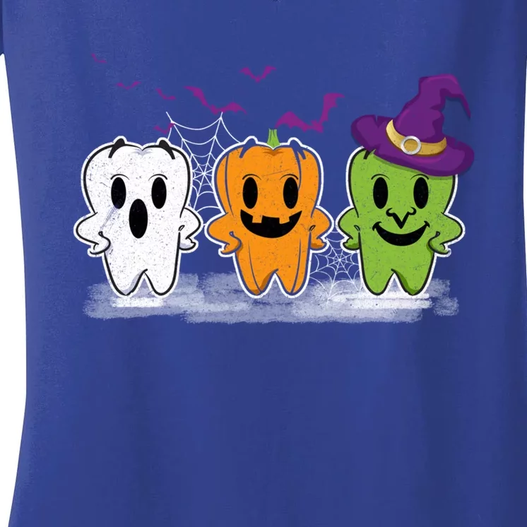 Teeth Ghost Pumpkin Witch Cute Dental Halloween Dentist Meaningful Gift Women's V-Neck T-Shirt